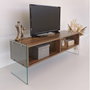Hanah Home TV404 Soporte de TV Nogal con Cristal Templado